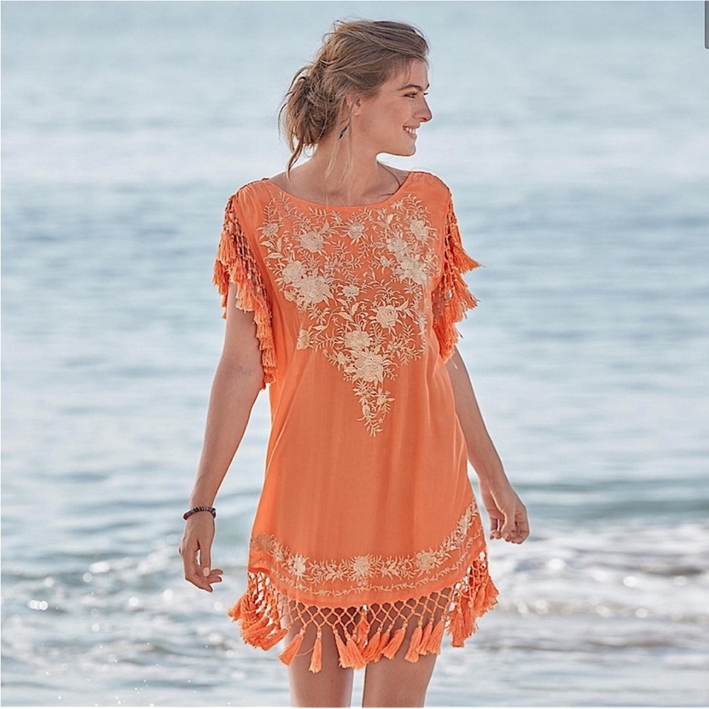 Sundance Goddess Embroidered Tasseled Swim Coverup